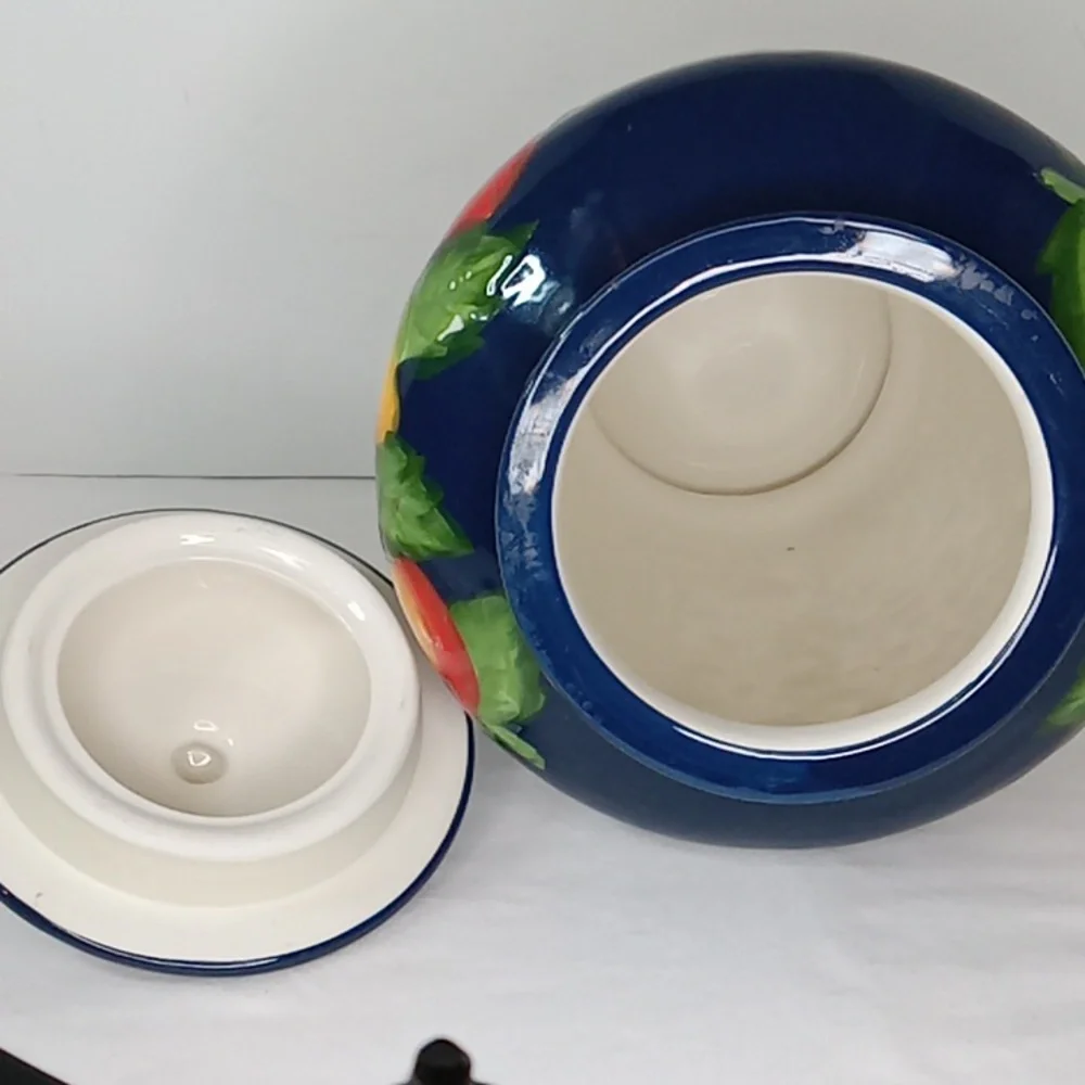 Vintage Large Nonni's Handpainted Fruit Print Lidded Ceramic Cookie Jar Canister